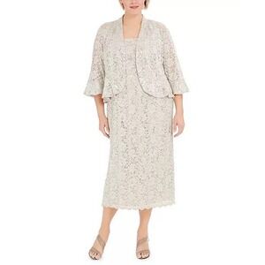 R&M Richards Plus Size Lace Dress & Ruffled Jacket Set‎ Size 14